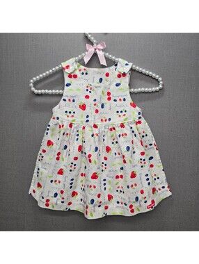Vtg 90s Baby B’gosh Fruit Print Waffle Knit Pinafore Jumper Dress Set 24M EXC